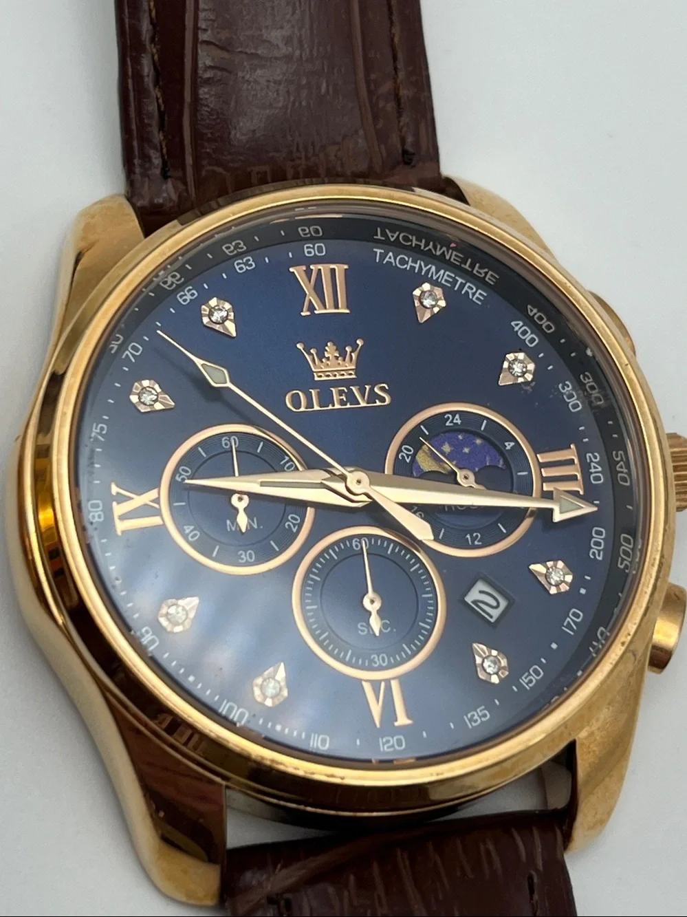Set of 2 Olevs Gold Case Watches with Blue Dial
